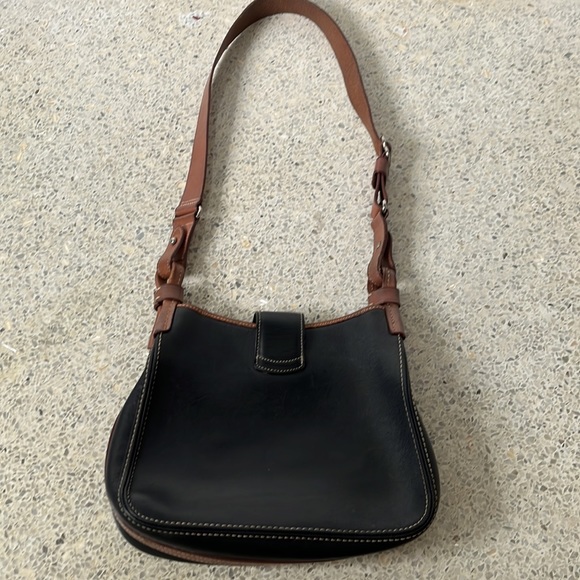 Vintage Dooney & Bourke Black & British Tan Leather Donegal Shoulder Bag - Picture 3 of 9